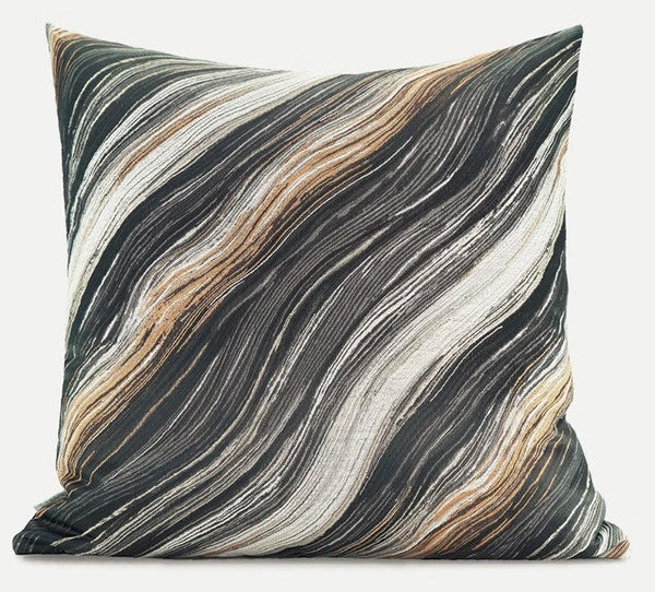 Simple Throw Pillow for Interior Design, Modern Black Gray Golden Lines Decorative Throw Pillows, Modern Sofa Pillows, Contemporary Square Modern Throw Pillows for Couch-Art Painting Canvas
