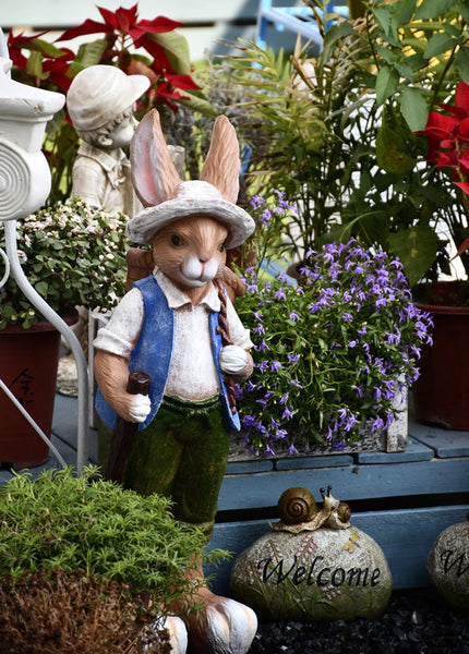 Garden Courtyard Ornaments, Large Rabbit Statue for Garden, Villa Outdoor Decor Gardening Ideas, Bunny Flowerpot, Modern Garden Sculptures-Art Painting Canvas