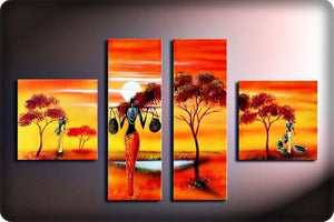4 Piece Canvas Art, African Paintings, Landscape Canvas Paintings, Bedroom Canvas Art, Oil Painting for Sale, African Woman Painting-Art Painting Canvas