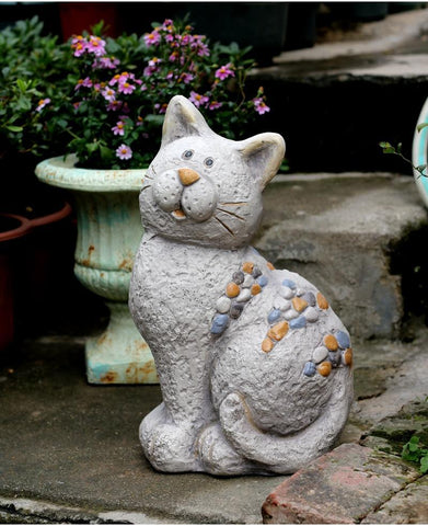 Large Lovely Cat Statue for Garden Courtyard Ornament, Animal Statue, Villa Outdoor Decor Gardening Ideas-Art Painting Canvas