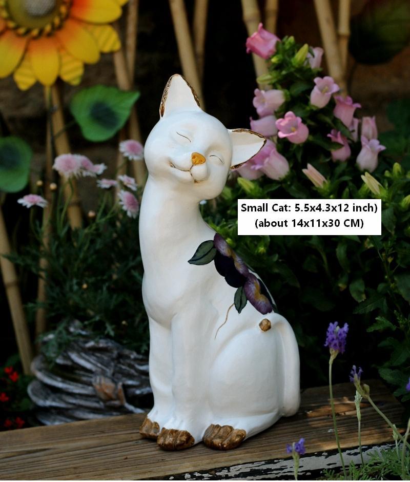 Lovely Cat Statues, Sitting Cats Resin Statue for Garden Ornament, Villa Outdoor Decor Gardening Ideas, Garden Courtyard Decoration, House Warming Gift-Art Painting Canvas