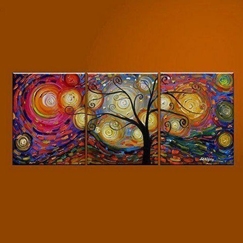 Abstract Art Painting, 3 Piece Canvas Art, Tree of Life Painting, Modern Paintings, Canvas Painting for Living Room, Large Group Painting-Art Painting Canvas