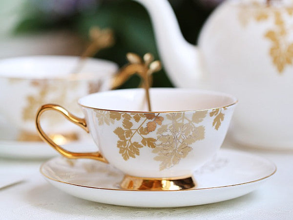 Beautiful British Tea Cups, Traditional English Tea Cups and Saucers, Bone China Porcelain Tea Cup Set, Elegant Ceramic Coffee Cups-Art Painting Canvas