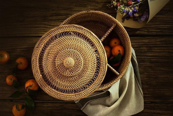 Indonesia Woven Storage Basket, Small Food and Snacks Basket, Kitchen Storage Basket, Storage Basket for Dining Room-Art Painting Canvas
