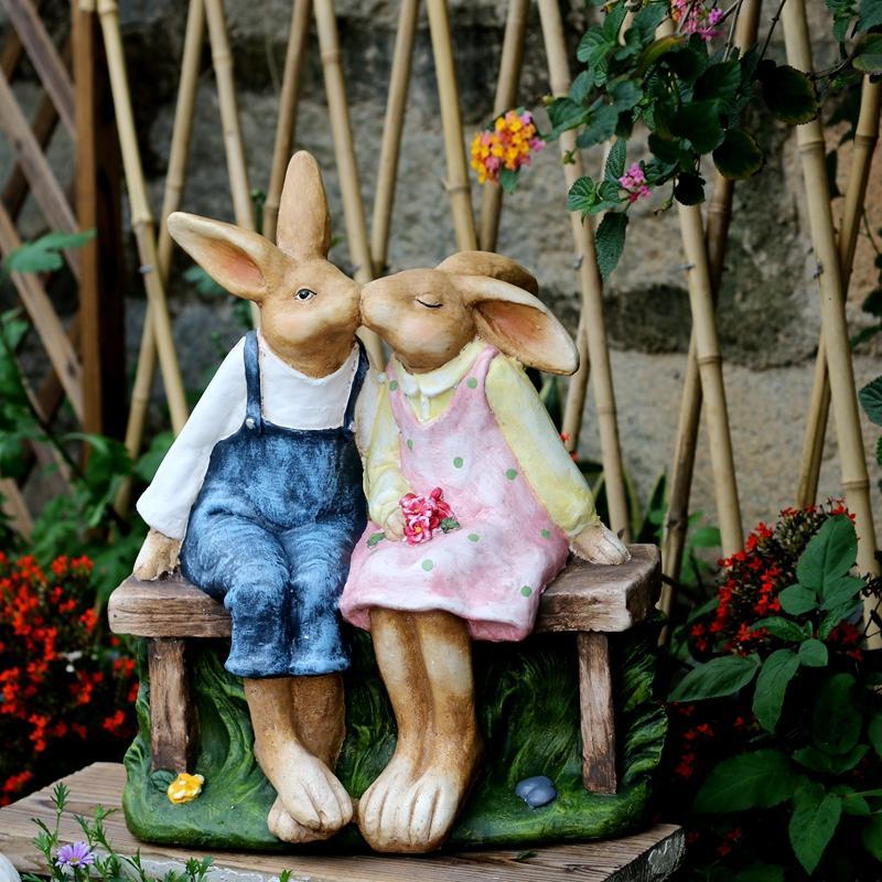 Large Bunny Rabbit Lovers Statue, Rabbit Kiss Statue for Wedding Gift, Garden Courtyard Ornaments, Villa Outdoor Decor Gardening Ideas-Art Painting Canvas