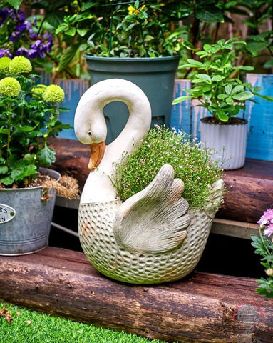 Large Swan Flower Pot for Garden, Swan Statue, Animal Statue for Garden Courtyard Ornament, Villa Outdoor Decor Gardening Ideas-Art Painting Canvas