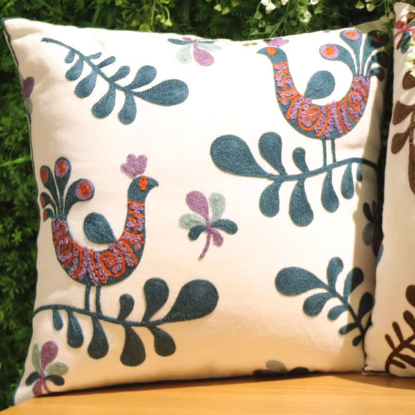Farmhouse Embroider Cotton Pillow Covers, Love Birds Decorative Sofa Pillows, Cotton Decorative Pillows, Decorative Throw Pillows for Couch-Art Painting Canvas