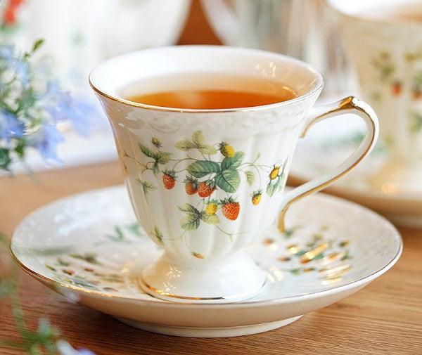 Beautiful British Tea Cups, Elegant Bone China Porcelain Tea Cup Set, Traditional English Tea Cups and Saucers, Unique Ceramic Coffee Cups-Art Painting Canvas