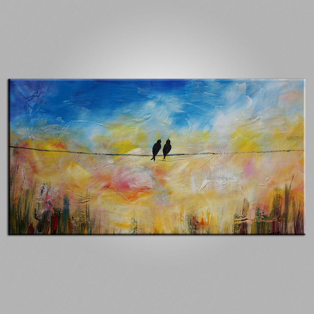 Modern Art, Contemporary Art, Love Birds Painting, Art for Sale, Living Room Wall Art, Canvas Art-Art Painting Canvas
