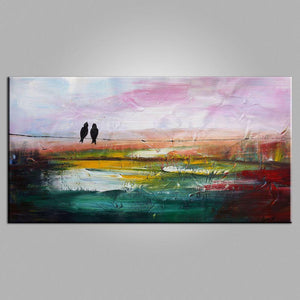 Contemporary Wall Art, Modern Art, Abstract Art, Love Birds Painting, Art for Sale, Abstract Art Painting, Living Room Wall Art, Canvas Art-Art Painting Canvas