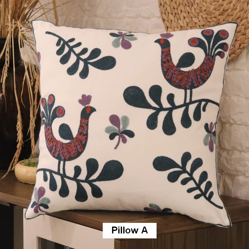 Love Birds Decorative Sofa Pillows, Cotton Decorative Pillows, Farmhouse Embroider Cotton Pillow Covers, Decorative Throw Pillows for Couch-Art Painting Canvas