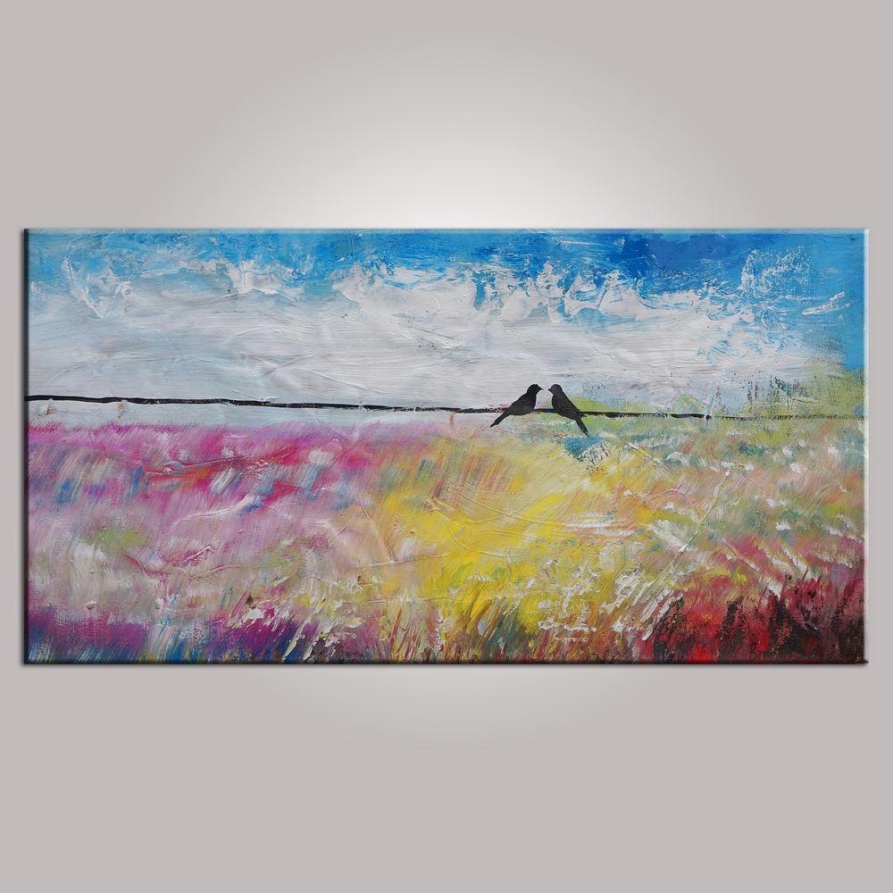 Wall Art, Contemporary Abstract Art, Modern Art, Love Birds Painting, Painting for Sale, Abstract Art Painting, Bedroom Wall Art, Canvas Art-Art Painting Canvas