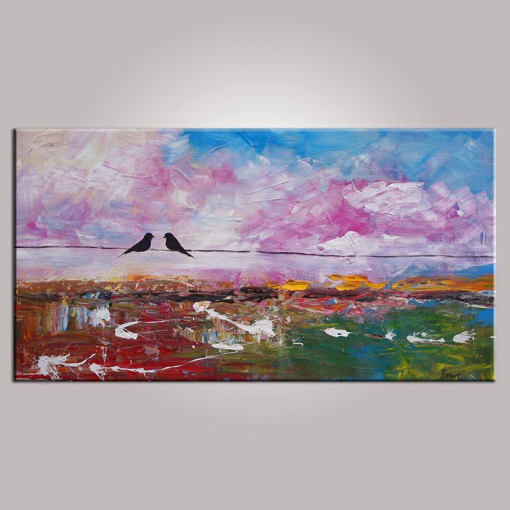 Contemporary Wall Art, Abstract Art, Modern Art, Love Birds Painting, Painting for Sale, Abstract Art Painting, Bedroom Wall Art, Canvas Art-Art Painting Canvas