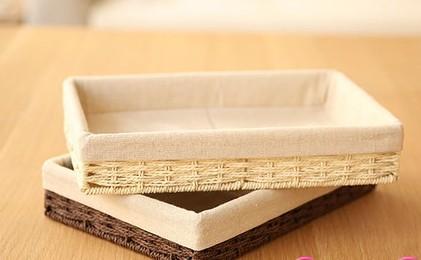 Woven Straw Storage Basket with Linen Lining, Storage Basket for Food, Rectangle Storage Basket for Kitchen-Art Painting Canvas