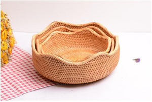 Woven Round Rattan Basket, Storage Basket for Dining Room Table, Woven Storage Basket for Kitchen, Small Storage Baskets, Set of 3-Art Painting Canvas