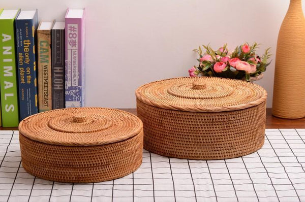 Woven Storage Basket with Lid, Large Rattan Baskets, Round Basket for Kitchen, Storage Baskets for Shelves-Art Painting Canvas