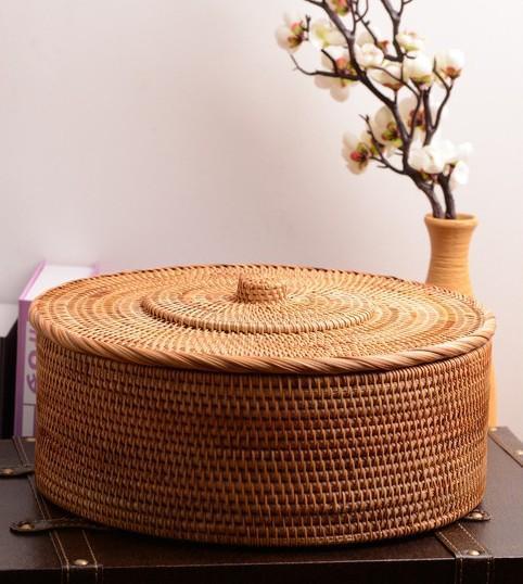 Woven Storage Basket with Lid, Large Rattan Storage Basket, Woven Round Basket for Kitchen-Art Painting Canvas