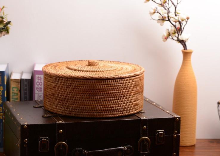 Woven Storage Basket with Lid, Large Rattan Baskets, Round Basket for Kitchen, Storage Baskets for Shelves-Art Painting Canvas