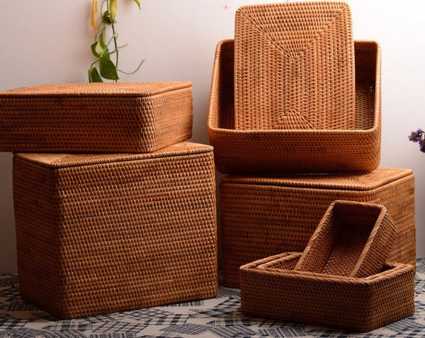 Woven Storage Baskets, Rectangular Storage Basket with Lid, Large Storage Basket for Clothes, Storage Baskets for Shelves, Kitchen Storage Baskets-Art Painting Canvas