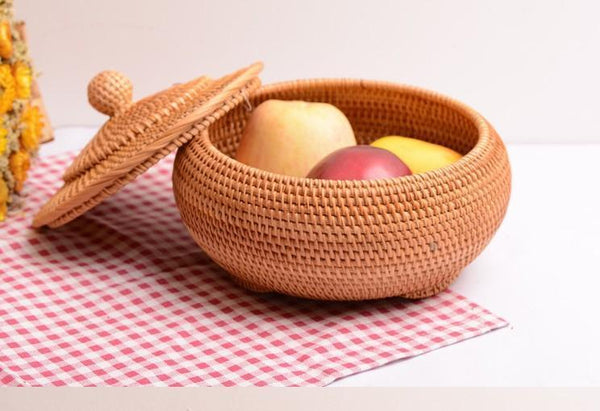 Round Storage Basket, Woven Storage Basket with Lid, Rattan Basket for Kitchen, Wicker Storage Basket-Art Painting Canvas