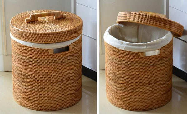 Large Laundry Storage Basket with Lid, Large Rattan Storage Basket for Bathroom, Woven Round Storage Basket for Clothes-Art Painting Canvas