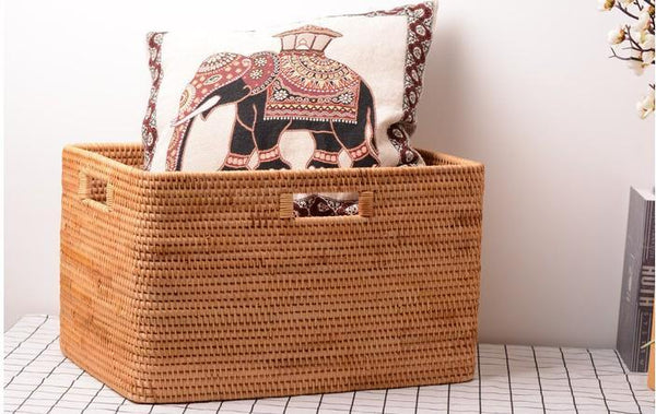 Rattan Basket, Rectangular Storage Basket, Storage Baskets for Shelves, Storage Baskets for Bedroom, Laundry Storage Basket for Clothes-Art Painting Canvas