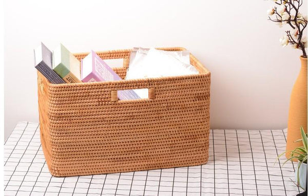 Rattan Basket, Rectangular Storage Basket, Storage Baskets for Shelves, Storage Baskets for Bedroom, Laundry Storage Basket for Clothes-Art Painting Canvas