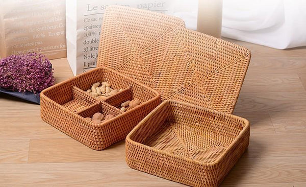 Storage Basket with Lid, Rattan Square Basket, Storage Basket with Lid, Kitchen Storage Baskets-Art Painting Canvas