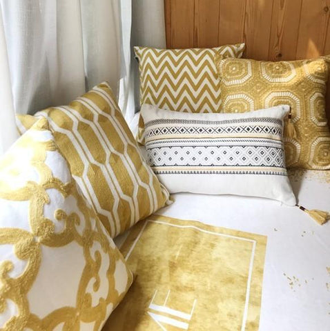 Modern Sofa Pillows, Geometric Decorative Pillows, Cotton Yellow Throw Pillows, Decorative Throw Pillows for Living Room-Art Painting Canvas