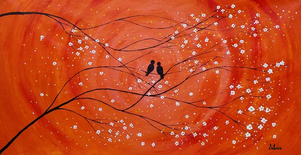 Wedding Gift Original Painting Love Birds Painting Abstract Art Oil Painting Canvas Painting Bedroom Wall Art Canvas Wall Art Modern Art-Art Painting Canvas