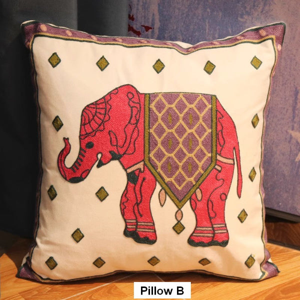 Elephant Embroider Cotton Pillow Covers, Farmhouse Decorative Sofa Pillows, Cotton Decorative Pillows, Decorative Throw Pillows for Couch-Art Painting Canvas