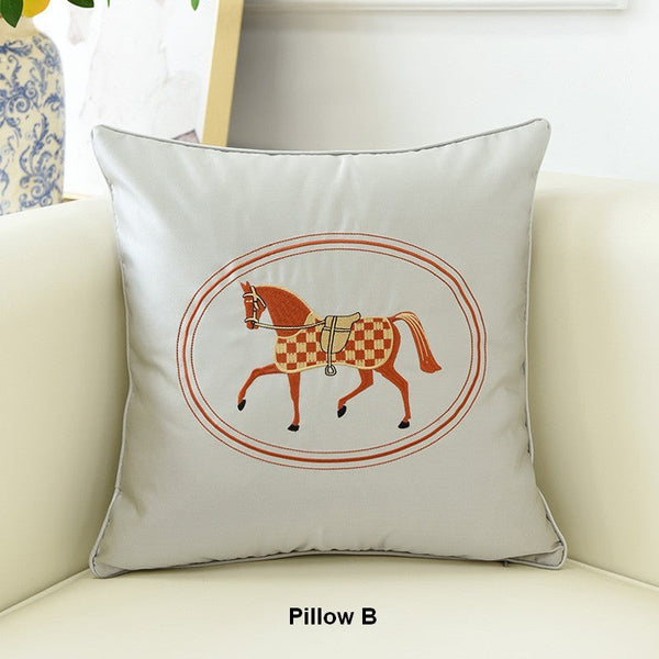 Modern Decorative Throw Pillows, Horse Decorative Throw Pillows for Couch, Embroider Horse Pillow Covers, Modern Sofa Decorative Pillows-Art Painting Canvas