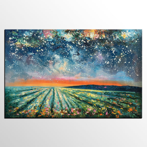 Abstract Landscape Painting, Starry Night Painting, Original Landscape Paintings, Heavy Texture Painting, Landscape Paintings for Living Room-Art Painting Canvas