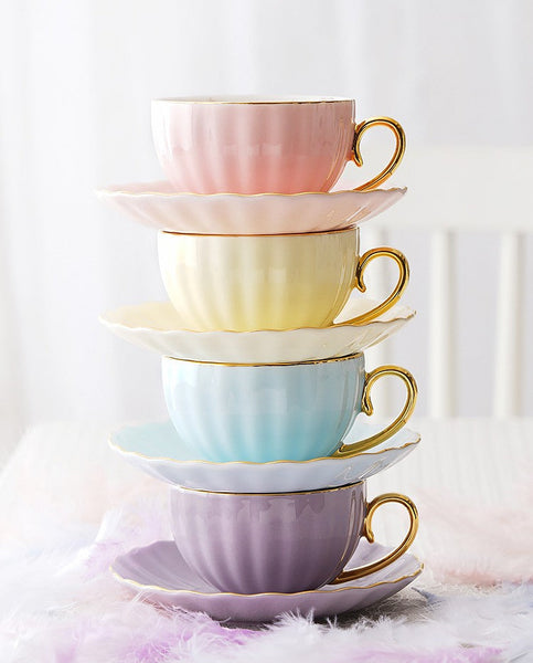 Beautiful British Tea Cups, Unique Afternoon Tea Cups and Saucers, Elegant Ceramic Coffee Cups, Royal Bone China Porcelain Tea Cup Set-Art Painting Canvas