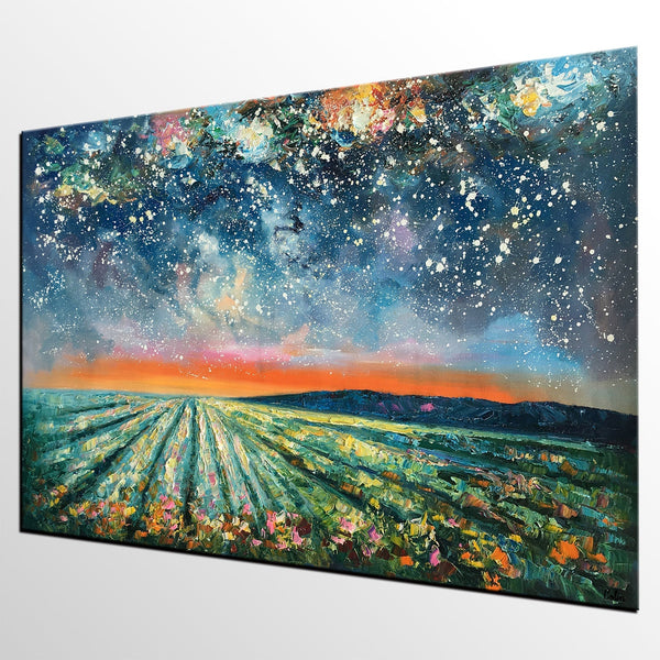 Abstract Landscape Painting, Starry Night Painting, Original Landscape Paintings, Heavy Texture Painting, Landscape Paintings for Living Room-Art Painting Canvas