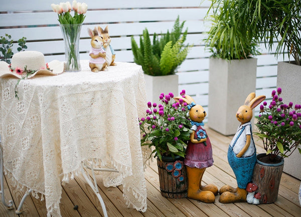 Large Rabbit Statues, Rabbit Flowerpots, Animal Statue for Garden Ornament, Villa Courtyard Decor, Outdoor Decoration, Garden Decor Ideas-Art Painting Canvas
