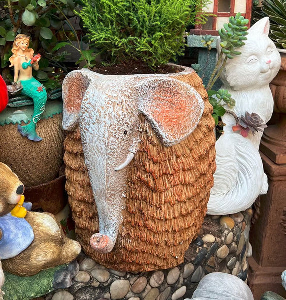 Large Elephant Flowerpot, Modern Animal Statue for Garden Ornaments, Animal Flower Pot, Resin Statue for Garden, Villa Outdoor Decor Gardening Ideas-Art Painting Canvas