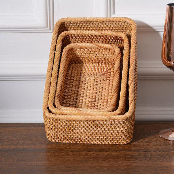 Woven Rectangular Basket for Shelves, Rattan Storage Basket, Storage Baskets for Bathroom, Woven Baskets for Living Room-Art Painting Canvas