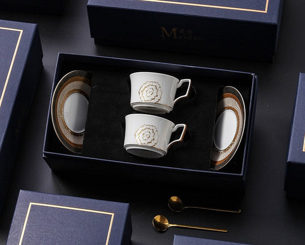 Beautiful British Tea Cups, Creative Bone China Porcelain Tea Cup Set, Royal Ceramic Coffee Cups, Unique Tea Cups and Saucers in Gift Box as Birthday Gift-Art Painting Canvas