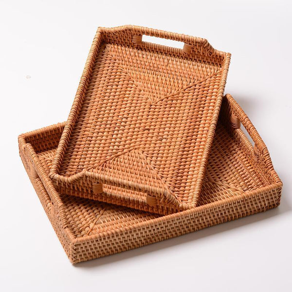 Rattan Bread Plate with Handle, Storage Baskets for Kitchen, Woven Storage Basket, Fruit Plate for Kitchen, Storage Baksets for Shelves-Art Painting Canvas