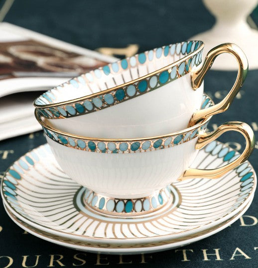 Unique Tea Cup and Saucer in Gift Box, Elegant British Ceramic Coffee Cups, Bone China Porcelain Tea Cup Set for Office, Green Ceramic Cups-Art Painting Canvas