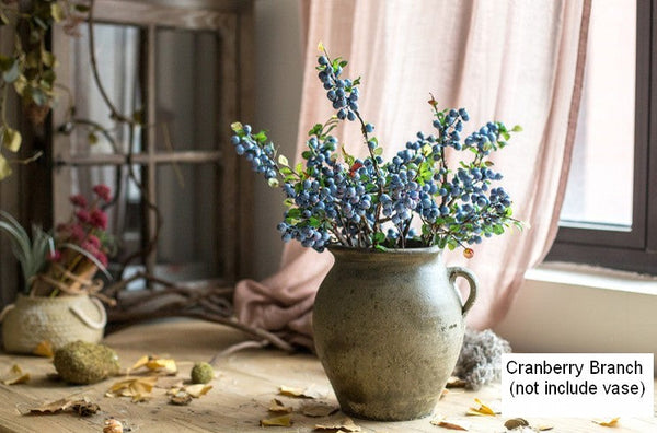 Simple Artificial Flowers for Home Decoration, Flower Arrangement Ideas for Living Room, Blue Cranberry Fruit Branch, Spring Artificial Floral for Bedroom-Art Painting Canvas