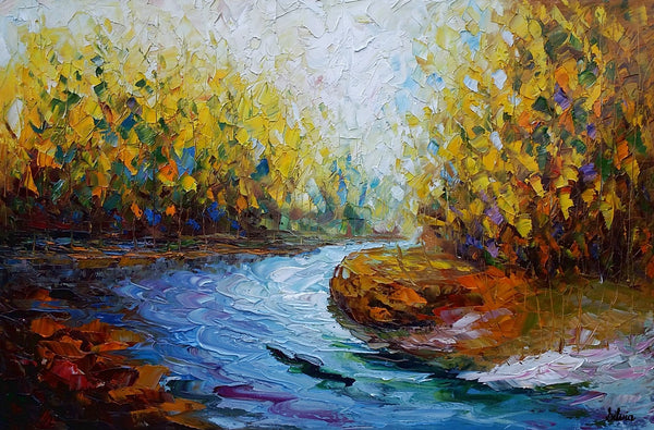 Landscape Art, Autumn River, Abstract Painting, Oil Painting, Modern Art, Canvas Wall Art, Abstract Canvas Art, Original Artwork, Large Art, Abstract Landscape Painting-Art Painting Canvas
