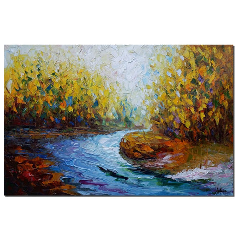 Landscape Art, Autumn River, Abstract Painting, Oil Painting, Modern Art, Canvas Wall Art, Abstract Canvas Art, Original Artwork, Large Art, Abstract Landscape Painting-Art Painting Canvas