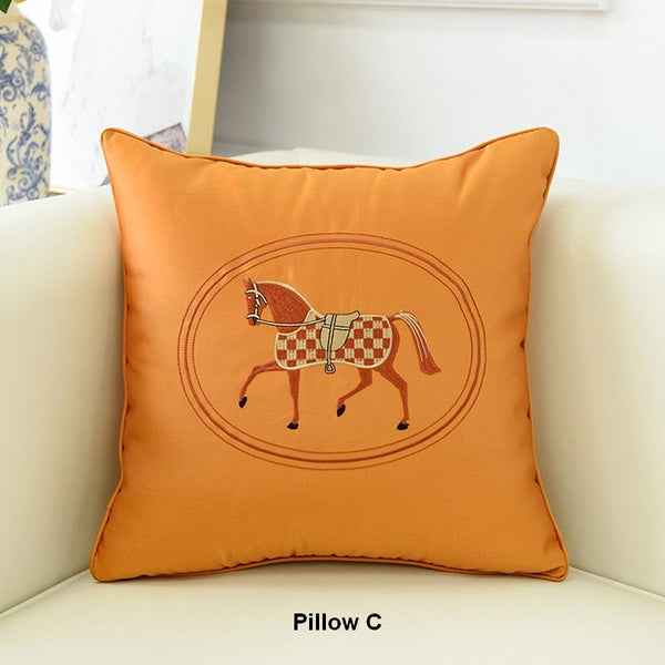 Modern Decorative Throw Pillows, Horse Decorative Throw Pillows for Couch, Embroider Horse Pillow Covers, Modern Sofa Decorative Pillows-Art Painting Canvas