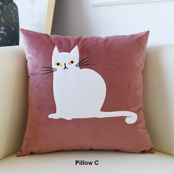Cat Decorative Throw Pillows for Couch, Modern Sofa Decorative Pillows, Lovely Cat Pillow Covers for Kid's Room, Modern Decorative Throw Pillows-Art Painting Canvas