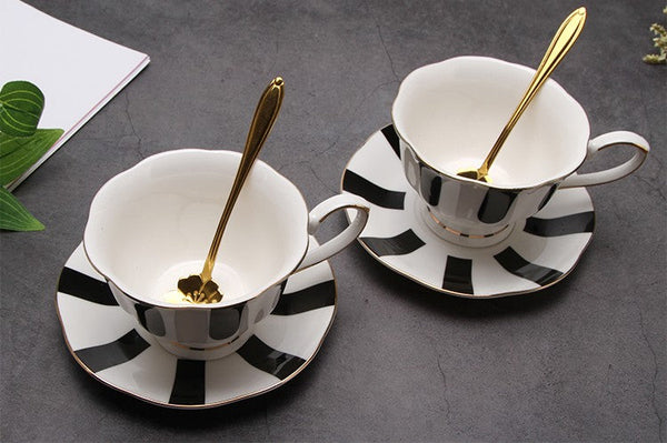Unique Porcelain Cup and Saucer, Creative Ceramic Coffee Cups, Beautiful British Tea Cups, Creative Bone China Porcelain Tea Cup Set-Art Painting Canvas