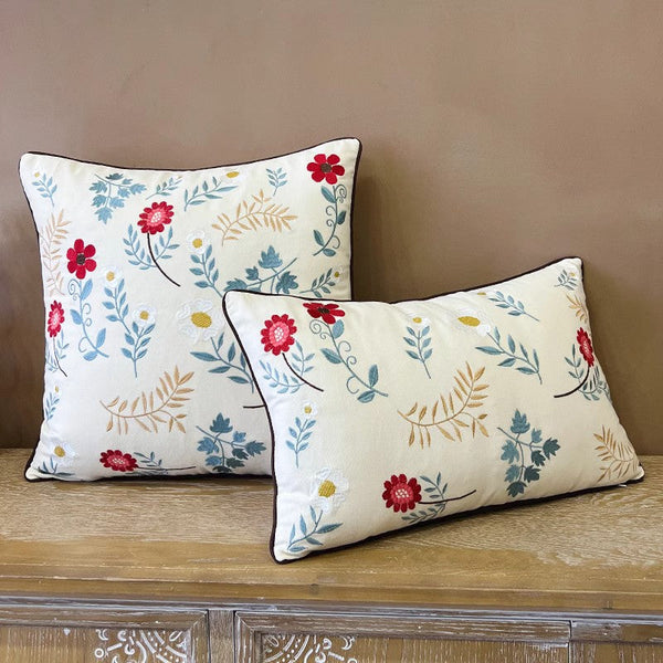 Decorative Throw Pillows for Couch, Embroider Flower Cotton Pillow Covers, Spring Flower Decorative Throw Pillows, Farmhouse Sofa Decorative Pillows-Art Painting Canvas
