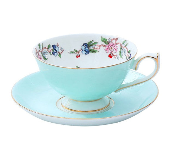 Elegant Sky Green Ceramic Cups, Unique Royal Coffee Cup and Saucer, Creative Bone China Porcelain Tea Cup Set, Beautiful British Tea Cups-Art Painting Canvas