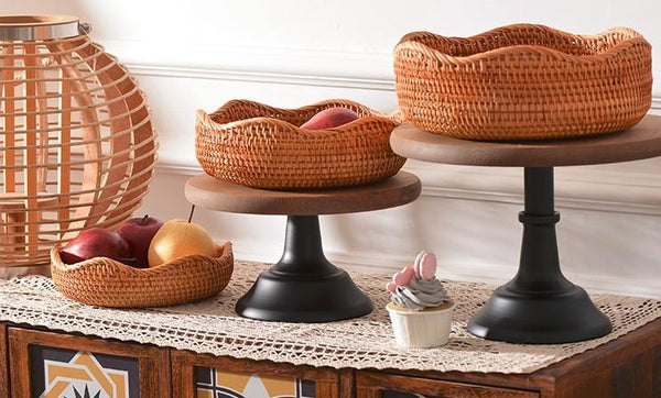 Woven Round Storage Basket, Rattan Storage Basket, Fruit Basket, Storage Baskets for Kitchen-Art Painting Canvas